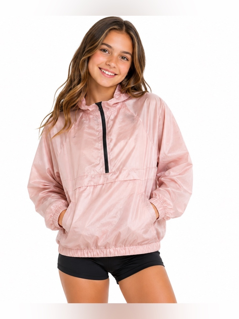 Z by Zella Girls Lightweight 1/2 Zip Kangaroo Pocket Windbreaker L 10/12 Pink